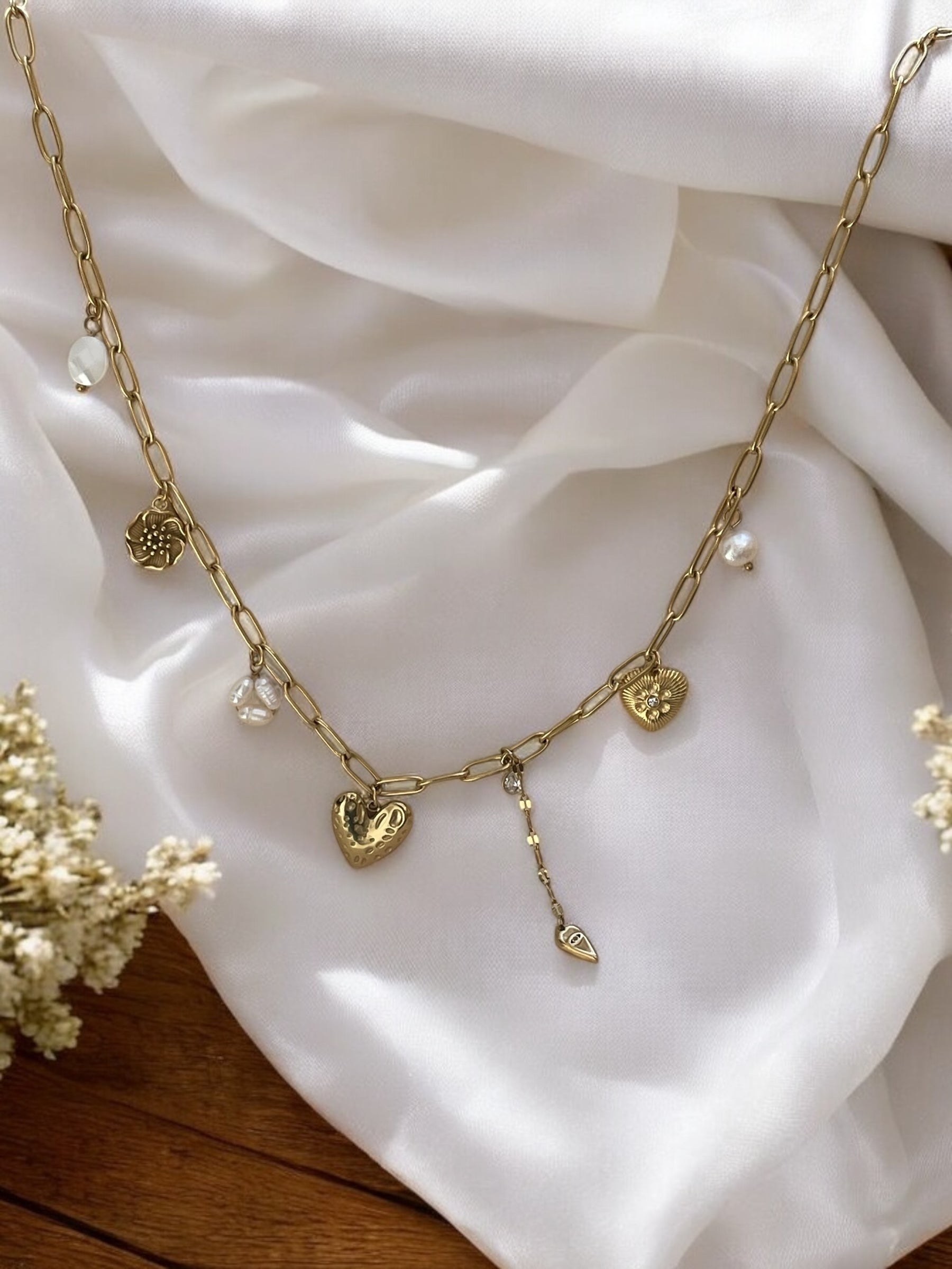 Collier acier inoxydable avec breloques coeurs Rklisa