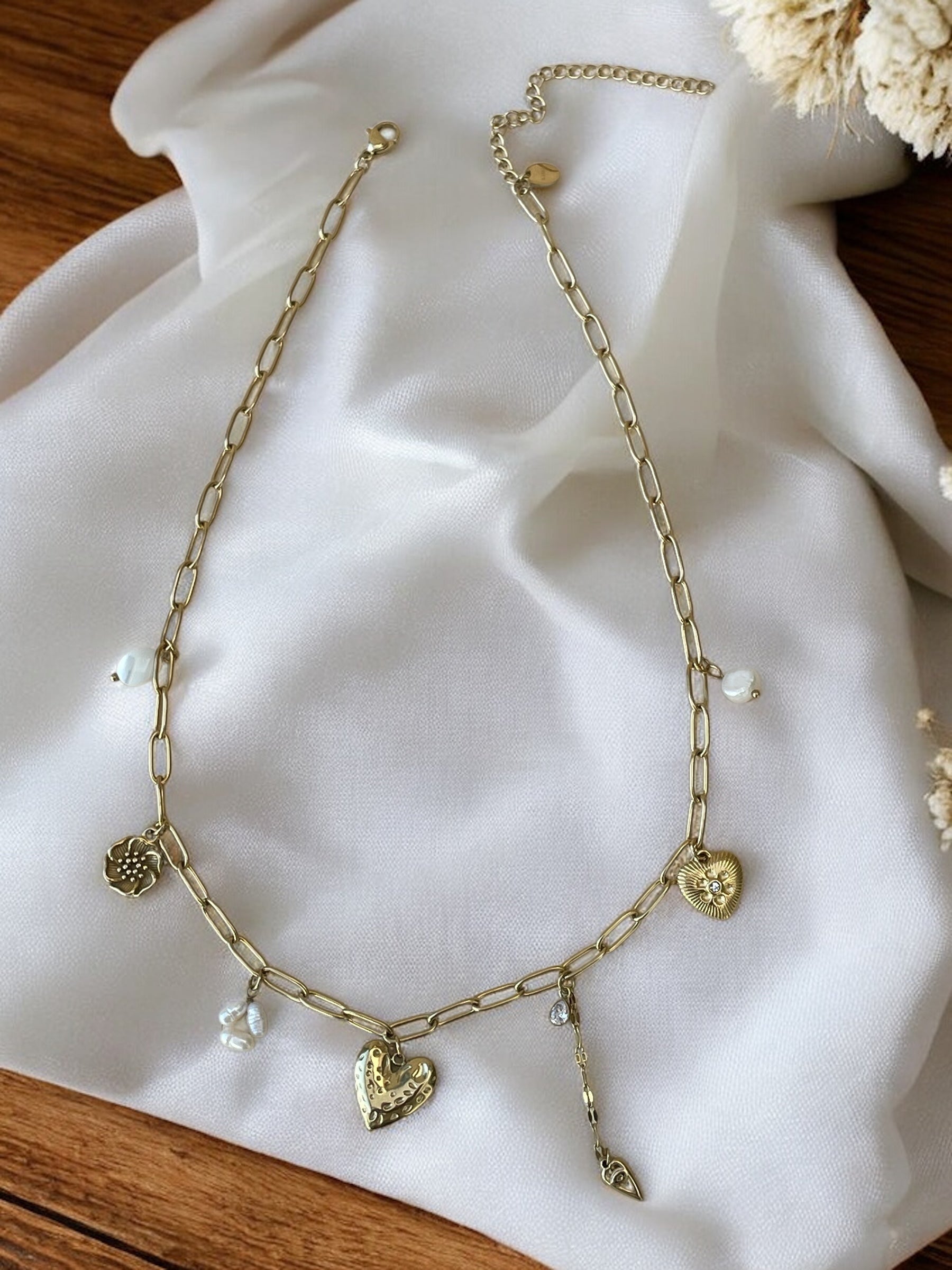 Collier acier inoxydable avec breloques coeurs Rklisa