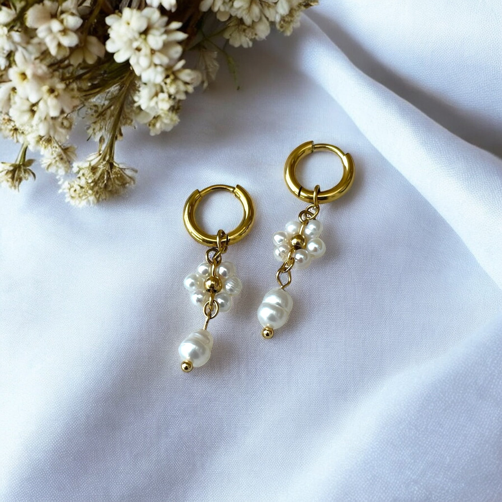 Mini créoles marguerire perle pendante Rklisa