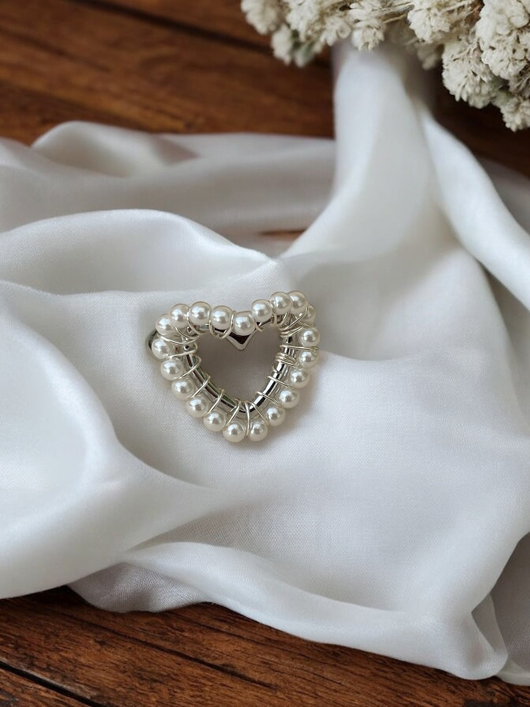 Bague acier inoxydable cœur avec perles Rklisa