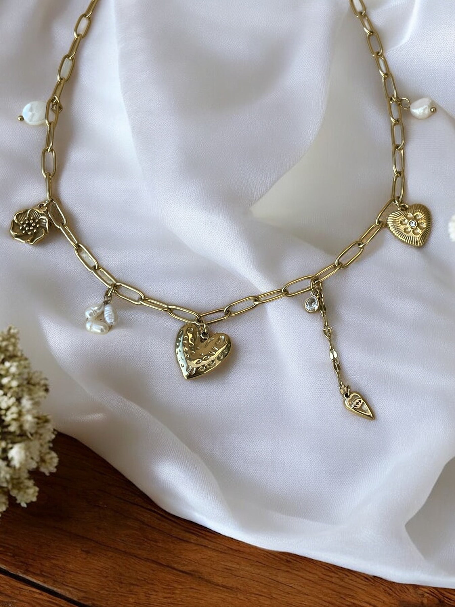 Collier acier inoxydable avec breloques coeurs Rklisa