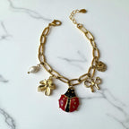 Bracelet chaîne dorée charms coccinelle, perles, fleur Rklisa
