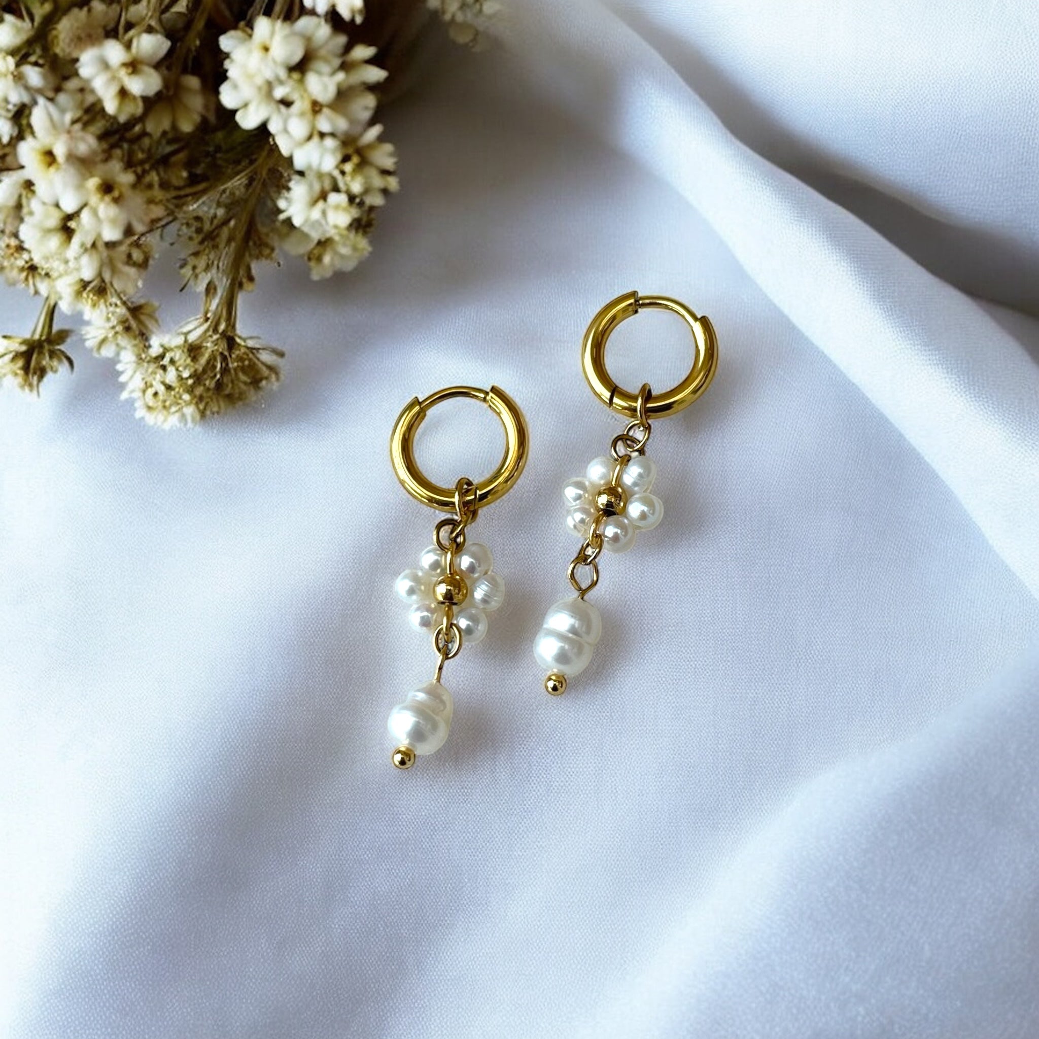Mini créoles marguerire perle pendante Rklisa