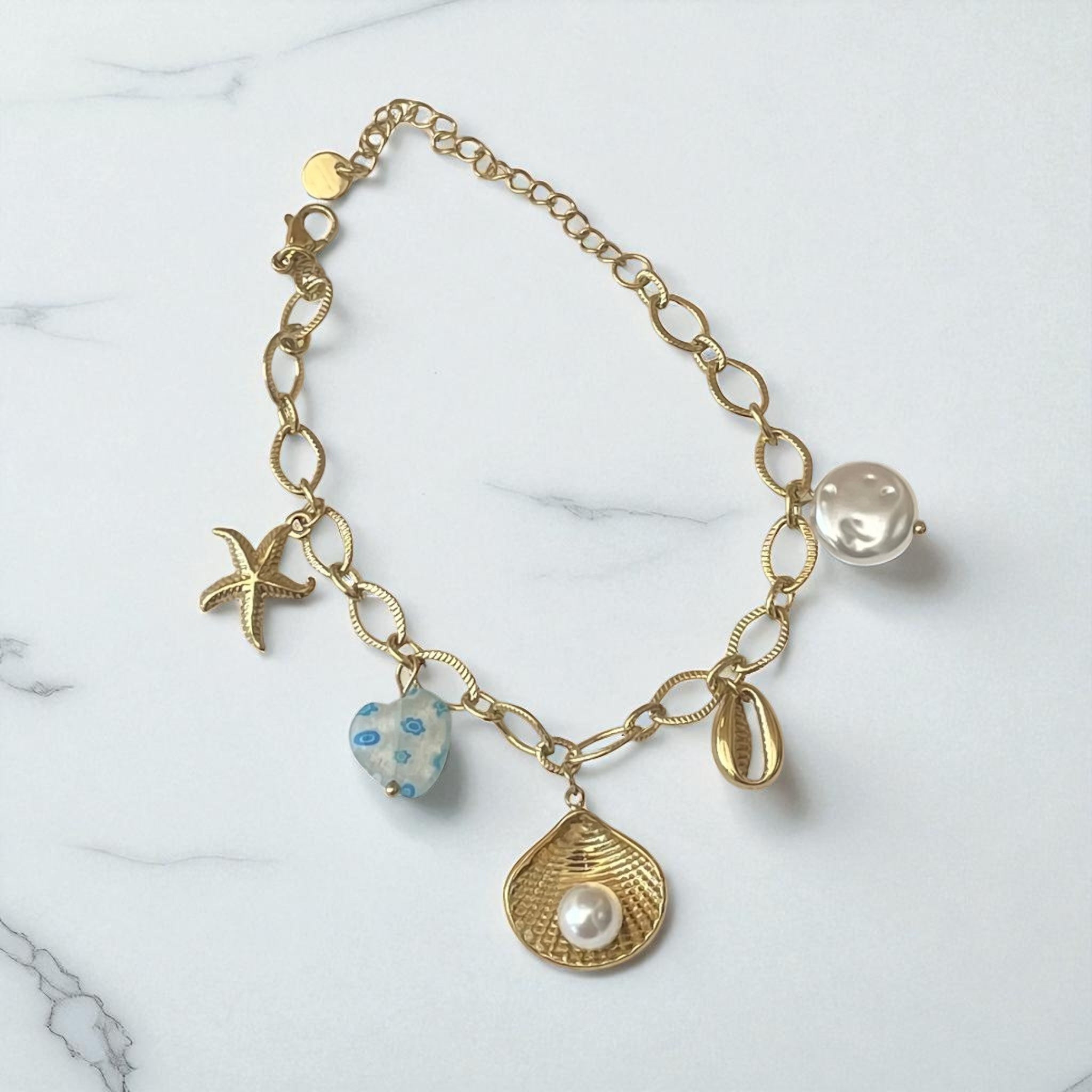 Bracelet chaîne dorée breloques de la mer bleu Rklisa
