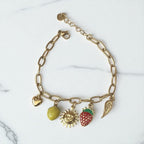 Bracelet doré charms citron fraise soleil Rklisa