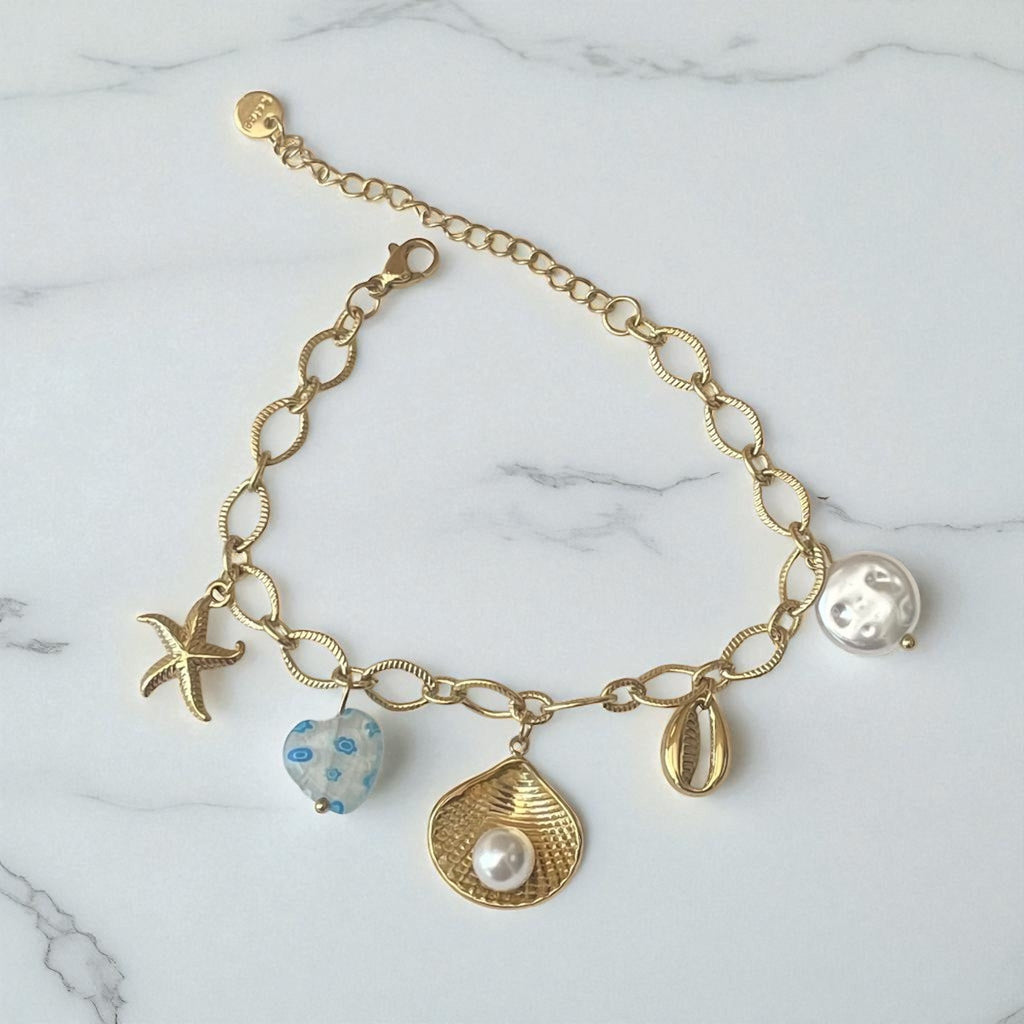 Bracelet chaîne dorée breloques de la mer bleu Rklisa