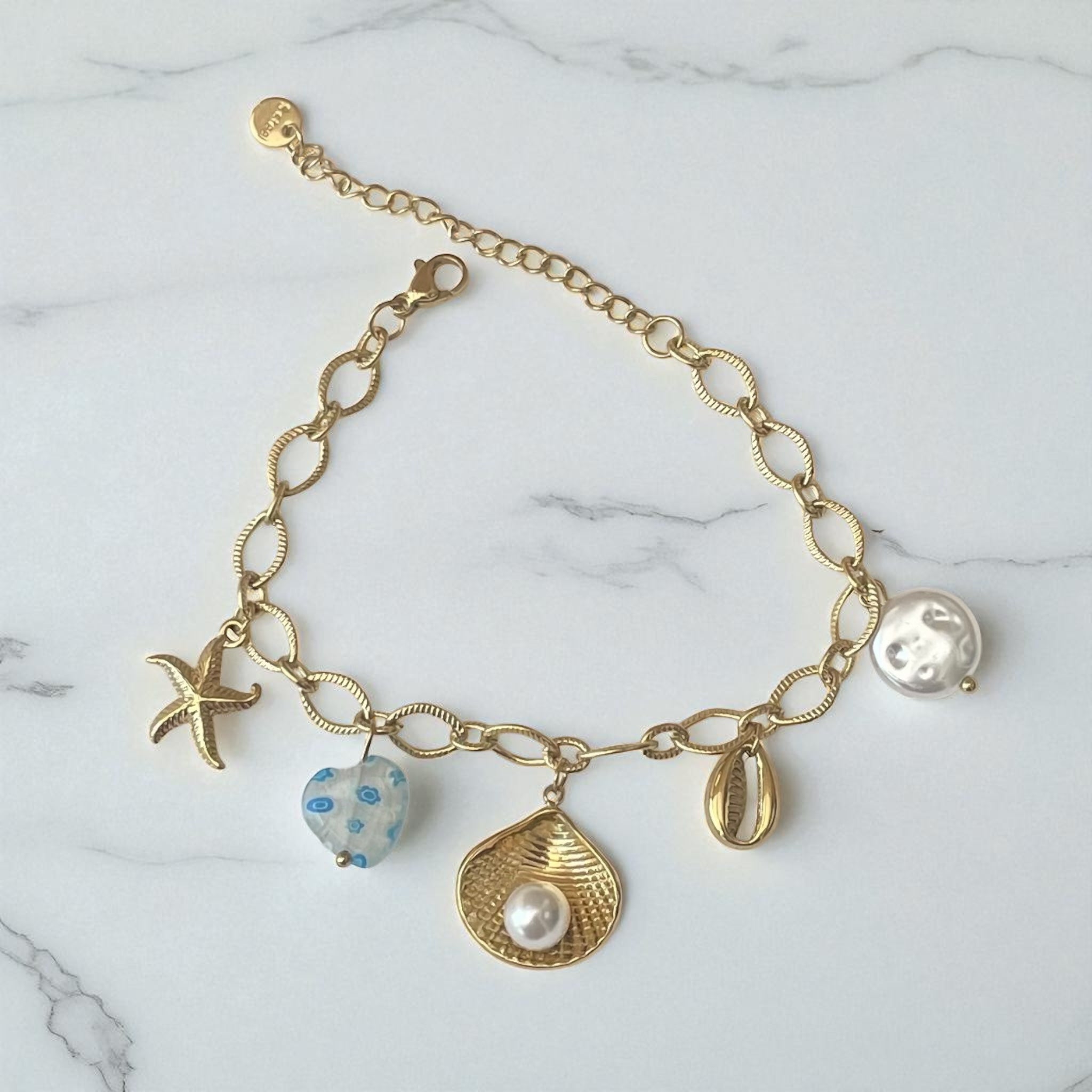 Bracelet chaîne dorée breloques de la mer bleu Rklisa