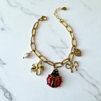 Bracelet chaîne dorée charms coccinelle, perles, fleur Rklisa
