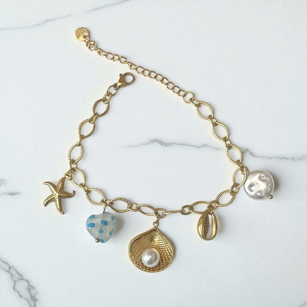 Bracelet chaîne dorée breloques de la mer bleu Rklisa