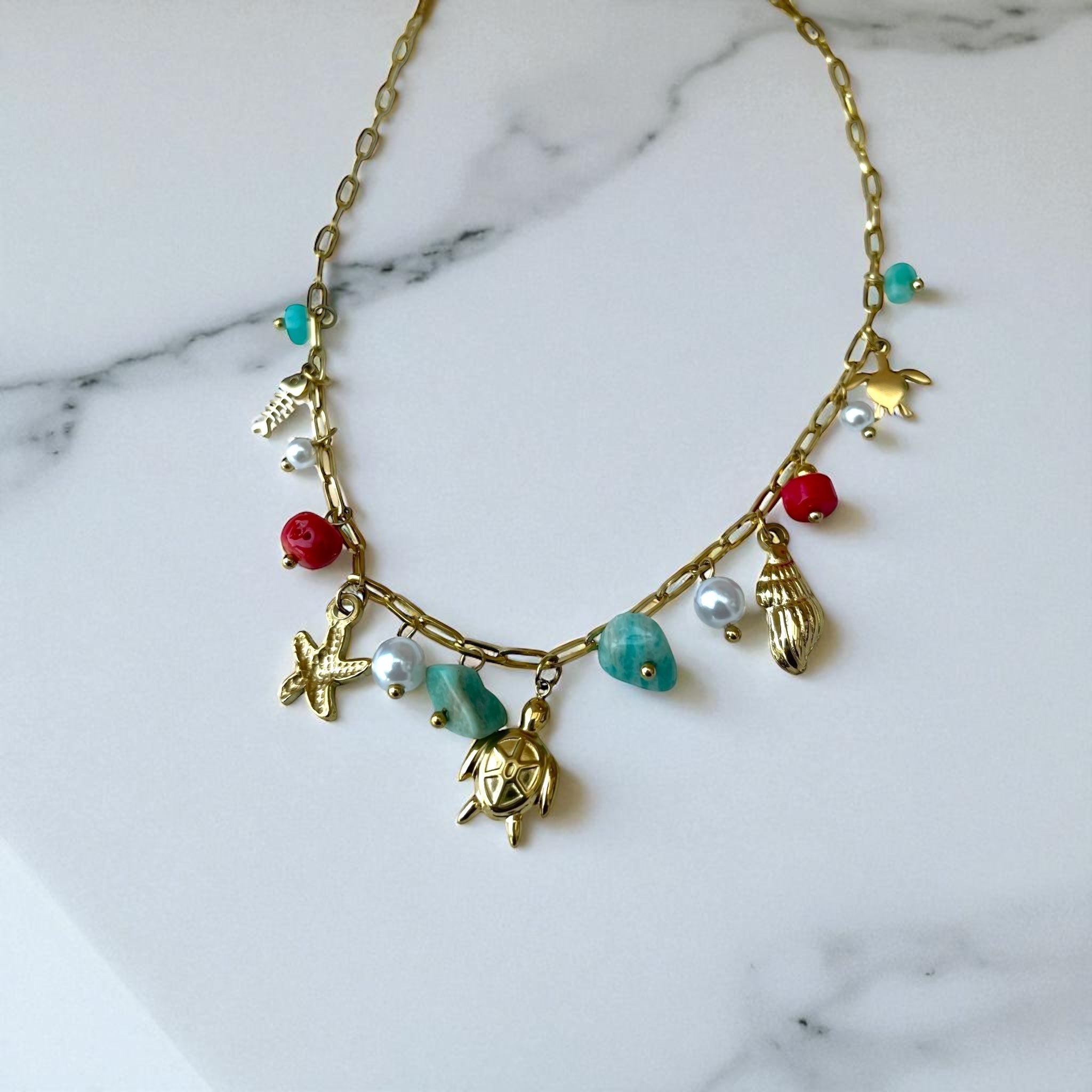 Collier acier inoxydable pendentif marins et perles colorées Rklisa
