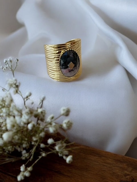 Bague large avec pierre rhodonite Rklisa