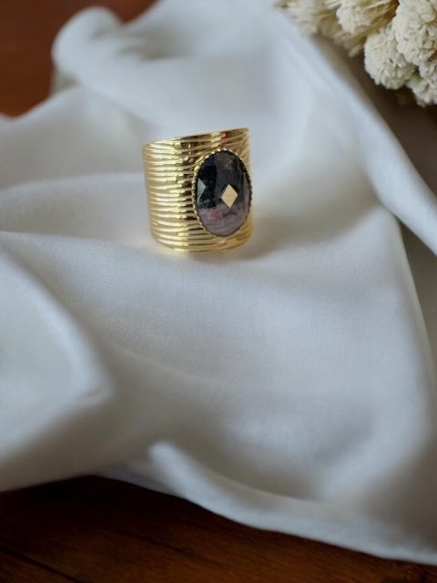 Bague large avec pierre rhodonite Rklisa