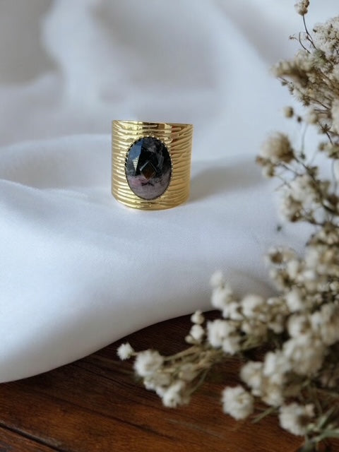 Bague large avec pierre rhodonite Rklisa