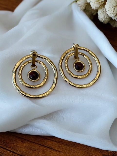 Boucles d'oreilles en acier inoxydable avec pierre oeil de taureau Rklisa