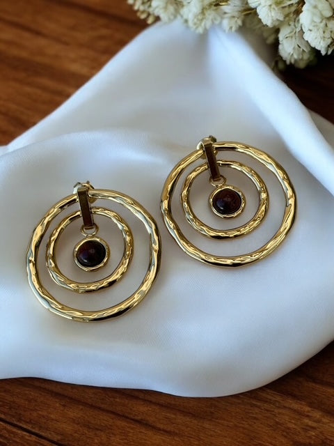 Boucles d'oreilles en acier inoxydable avec pierre oeil de taureau Rklisa