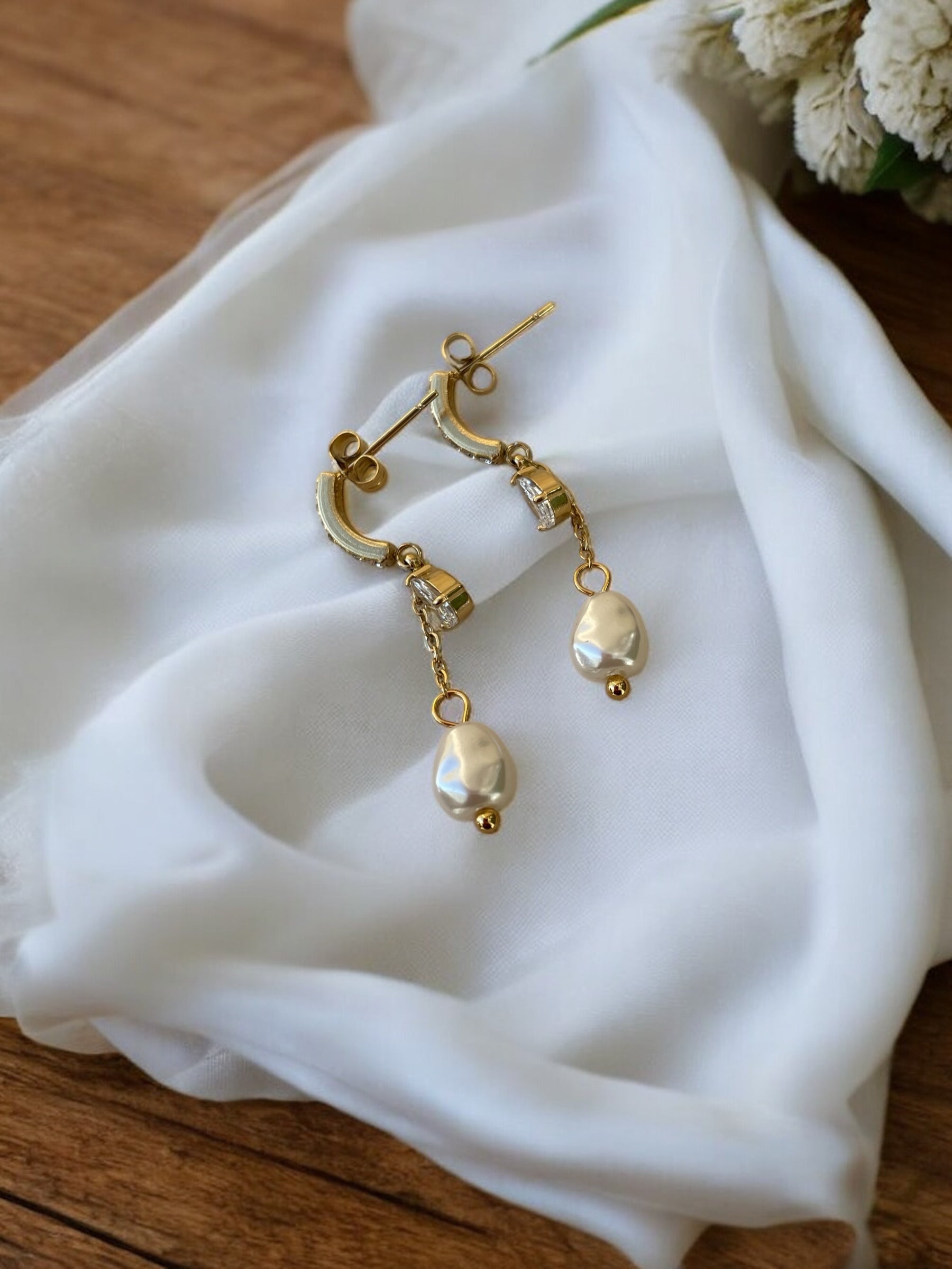 Boucles d'oreilles pendantes strass et perles Rklisa