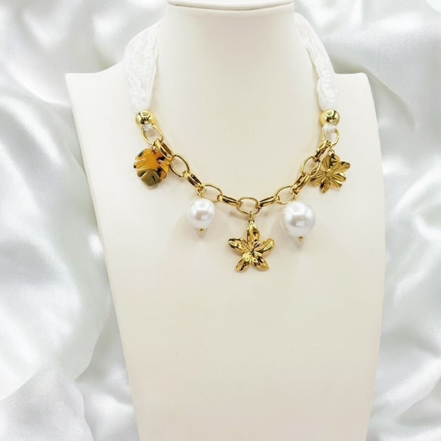 Collier acier et tissu dentelle Rklisa