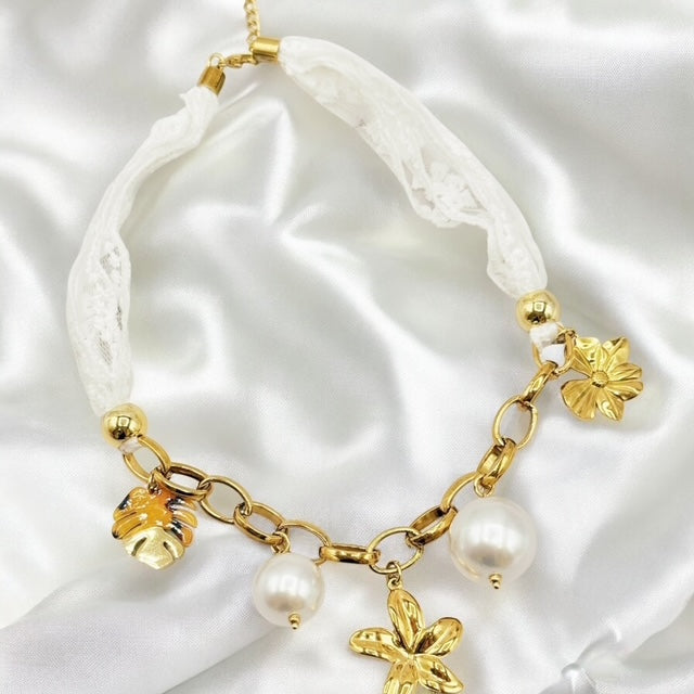 Collier acier et tissu dentelle Rklisa