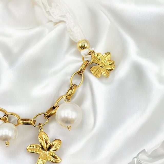 Collier acier et tissu dentelle Rklisa