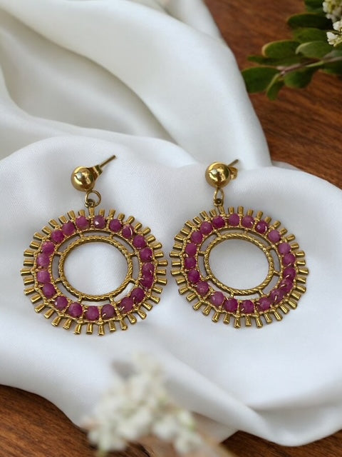 Boucles d'oreilles cercle cristaux fuchsia Rklisa