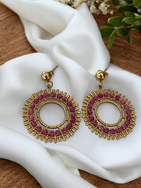Boucles d'oreilles cercle cristaux fuchsia Rklisa