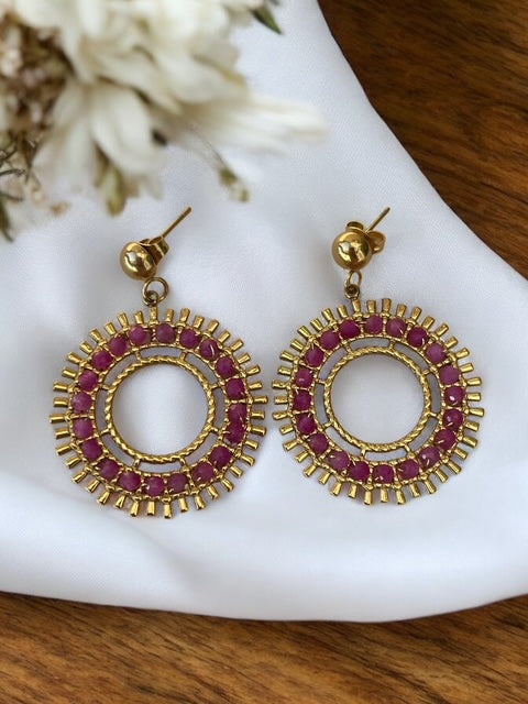 Boucles d'oreilles cercle cristaux fuchsia Rklisa