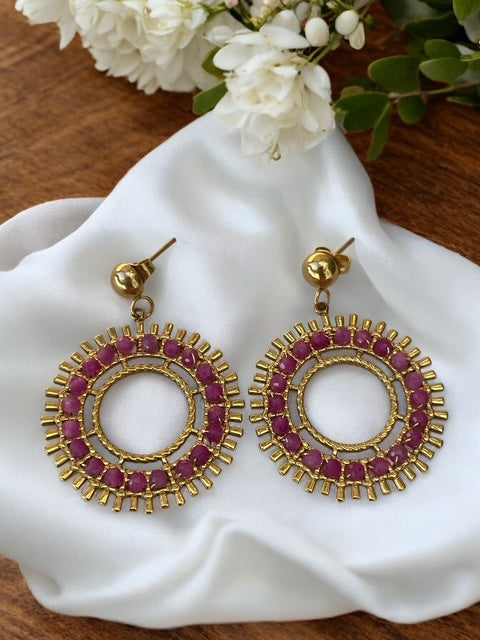Boucles d'oreilles cercle cristaux fuchsia Rklisa