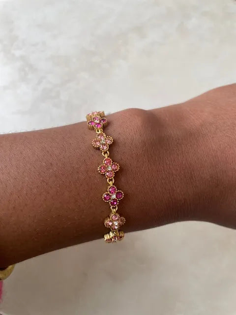 Bracelet fleur serties acier inoxydable