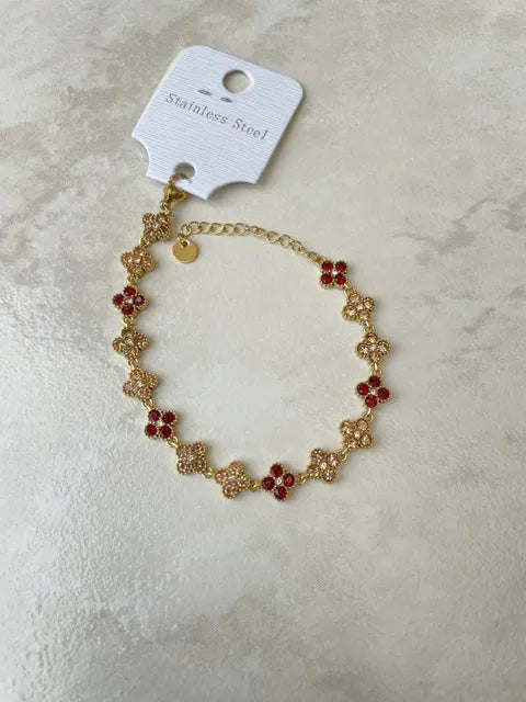 Bracelet fleur serties acier inoxydable