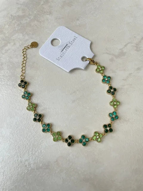 Bracelet fleur serties acier inoxydable