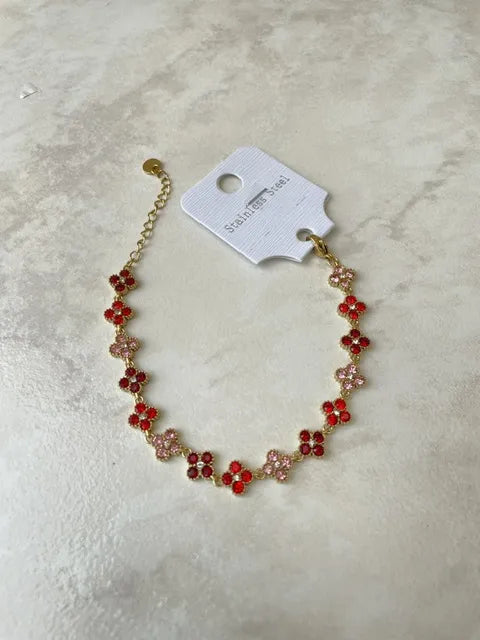 Bracelet fleur serties acier inoxydable