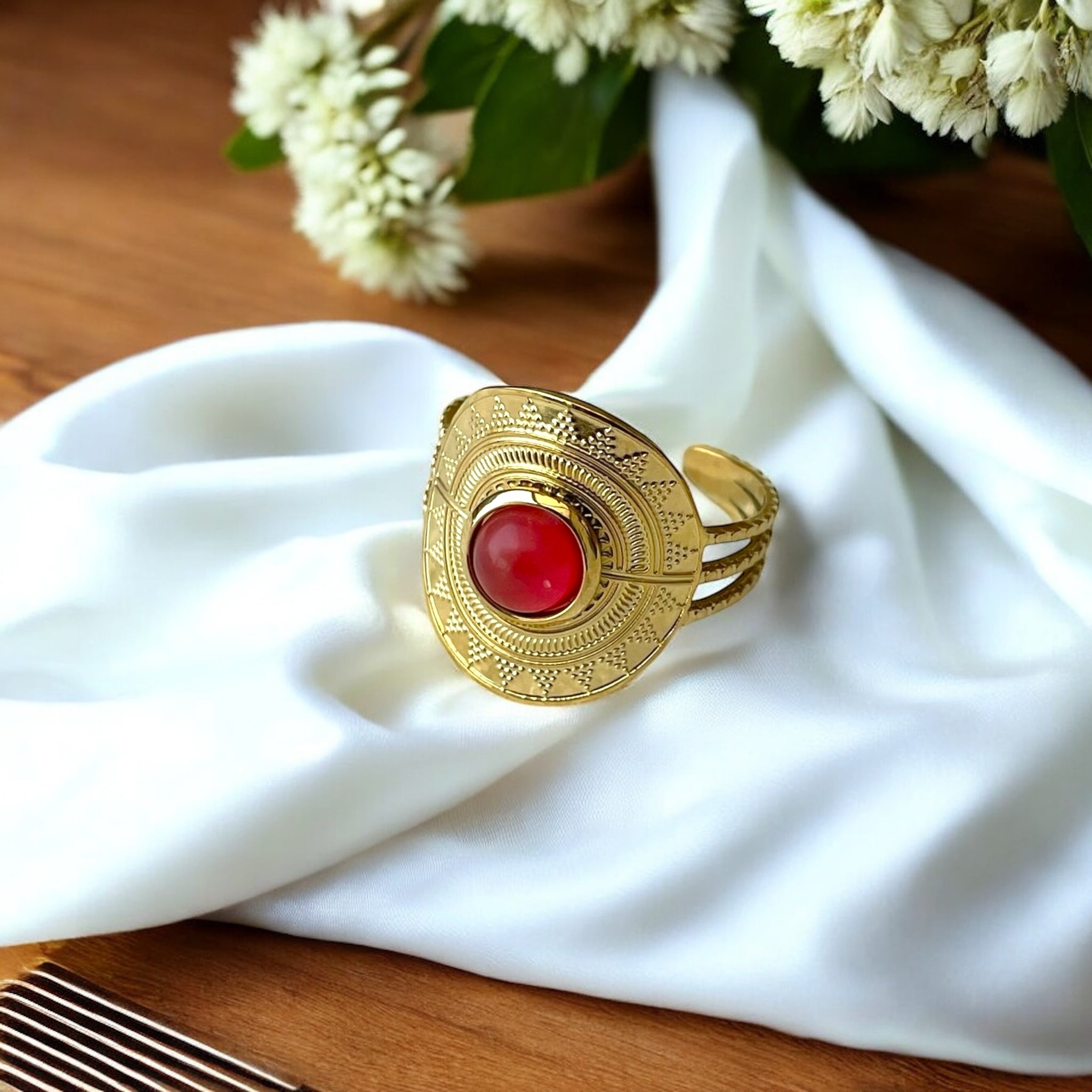 Bague dorée large en acier inoxydable Rklisa