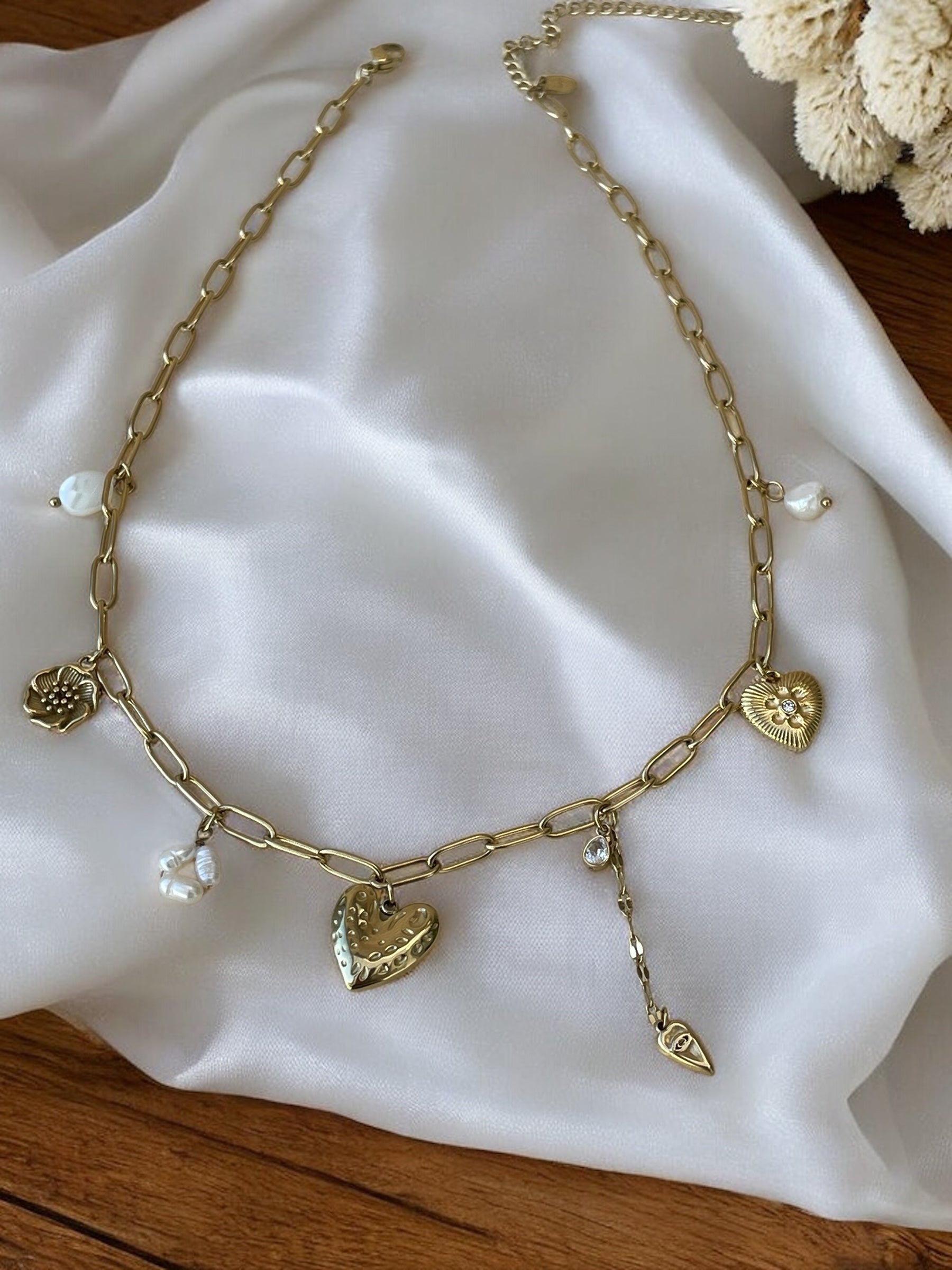 Collier acier inoxydable avec breloques coeurs Rklisa