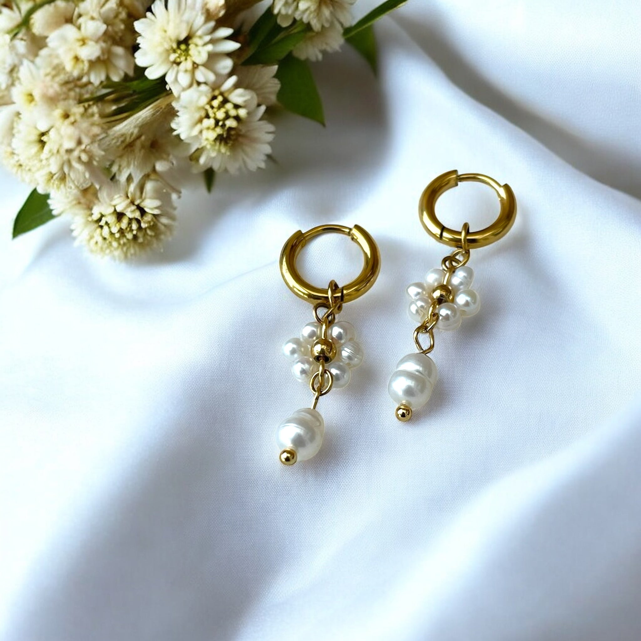 Mini créoles marguerire perle pendante Rklisa