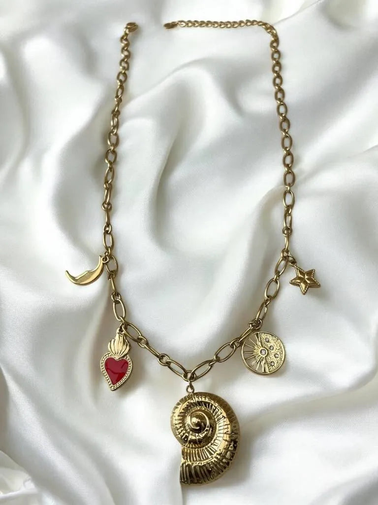 Collier charms coquillage coeur étoile