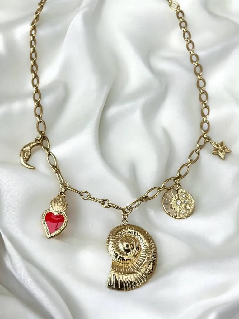 Collier charms coquillage coeur étoile
