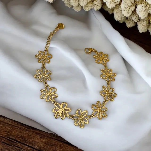 Bracelet Doré acier inoxydable doré fleurs ajourées