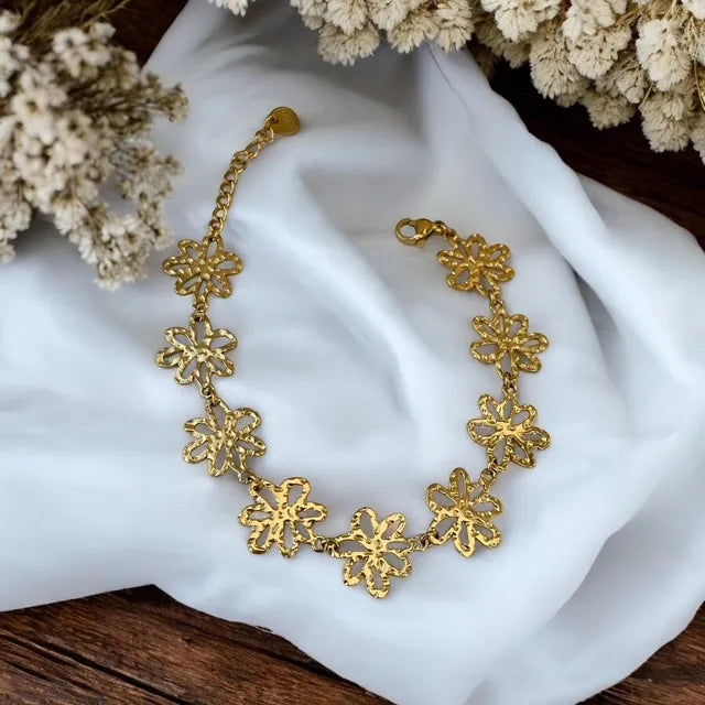 Bracelet Doré acier inoxydable doré fleurs ajourées