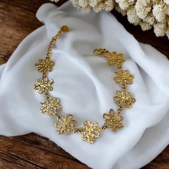 Bracelet Doré acier inoxydable doré fleurs ajourées