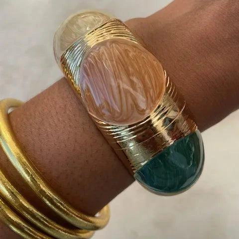 Jonc épais doré émaillé coloré vert marron