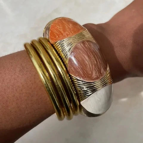 Jonc épais doré émaillé coloré marron