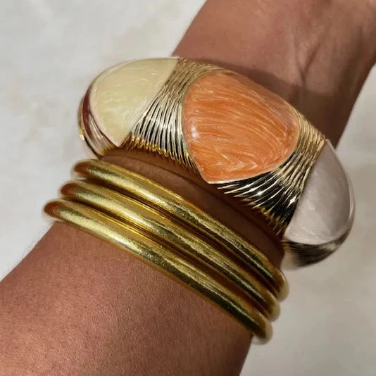 Jonc épais doré émaillé coloré marron clair