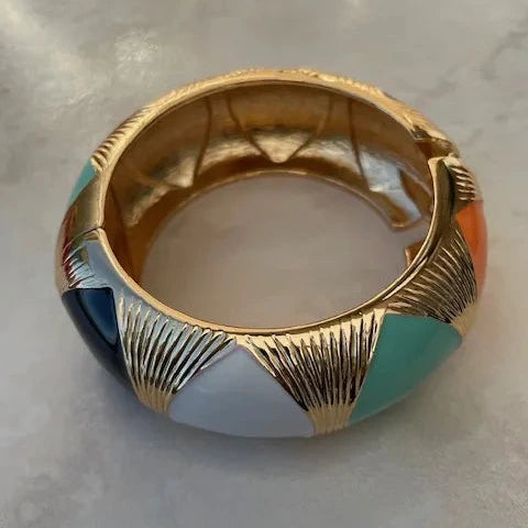 Jonc épais doré émaillé multicouleur