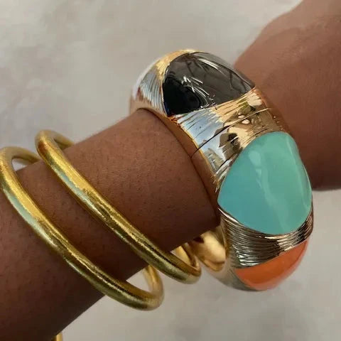 Jonc épais doré émaillé multicouleur