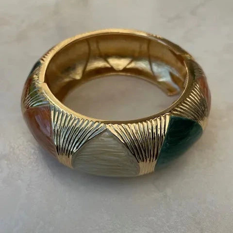 Jonc épais doré émaillé coloré vert marron